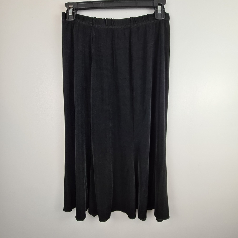 Choices Womens Black Ribbed Knit Slinky Skirt Elastic Waist Lettuce Hem Size S